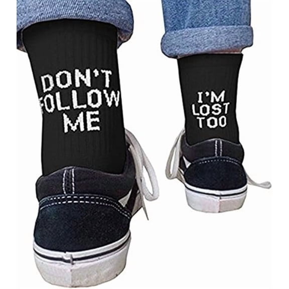 Janrevotw Women Novelty Funny Cool Tube Crew Socks Don't Follow Me I'm Lost Too
