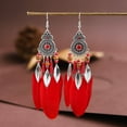 thumbnail image 1 of Janrevotw Women'S Bohemian-Style Diamond-Shaped Bead Feather Fringe Long Pendant Earrings Party Jewelry, 1 of 6