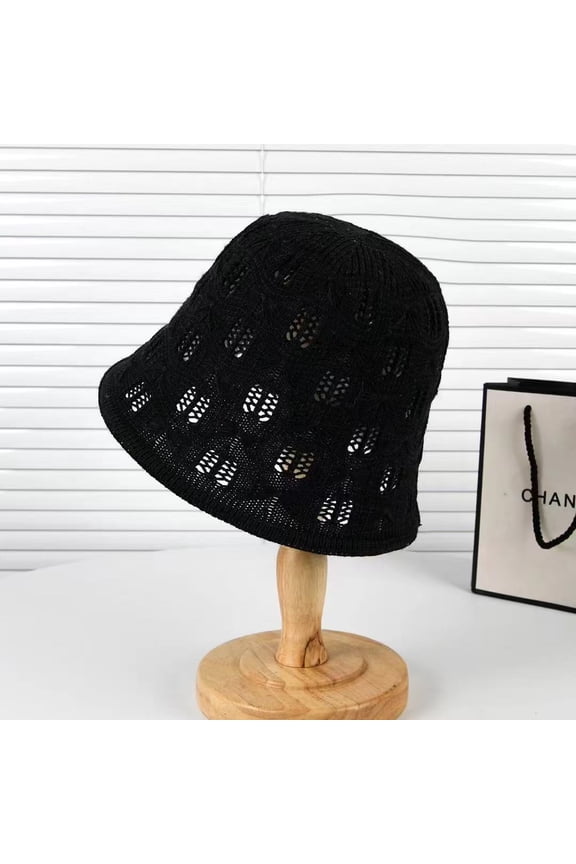 Women'S Bucket Hat Knitting Fashion Hollowing Knitting Bucket Hat Female Outdoor Show Face Small Wide Brim Knitted Basin Hat Leisure Hundred Matching Sun Hat