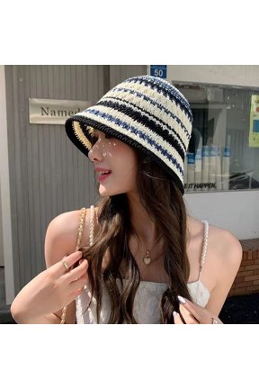 Women'S Bucket Hat Knitting Fashion Hollowing Knitting Bucket Hat Female Outdoor Show Face Small Wide Brim Knitted Basin Hat Leisure Hundred Matching Sun Hat
