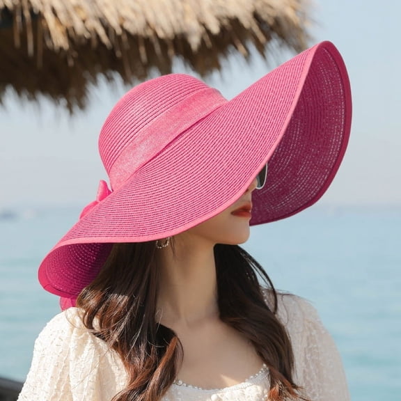 Janrevotw Women'S Large-Brimmed Straw Hat Sunscreen Sun Hat Beach Hat Female Seaside Summer Foldable Sun Hat With Hat