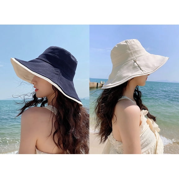 Janrevotw Women'S Sun Hat Foldable Sun Hat Wide Brim Ultraviolet Protection Double-Sided Wear Sunshade Sunscreen Large Brim Hat Versatile