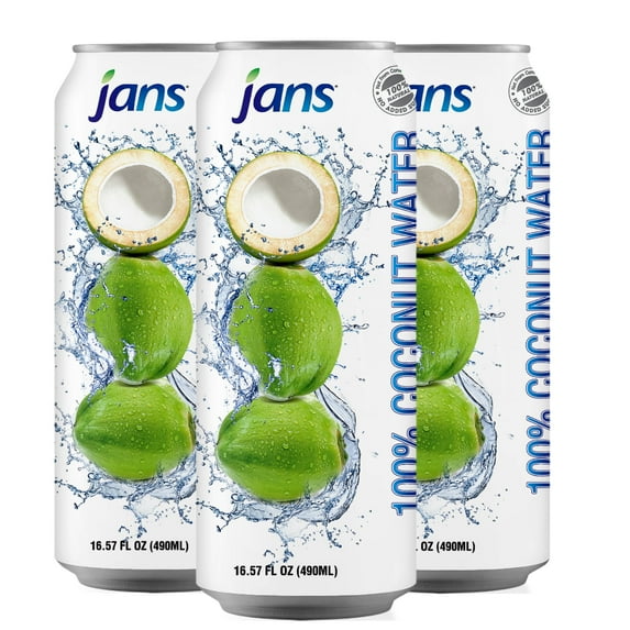 Jans Coconut Water with Pulp, 16.57 fl oz (Pack of 3) | 100% Pure, Unsweetened, Non-GMO, Not from Concentrate | Tropical Refreshment