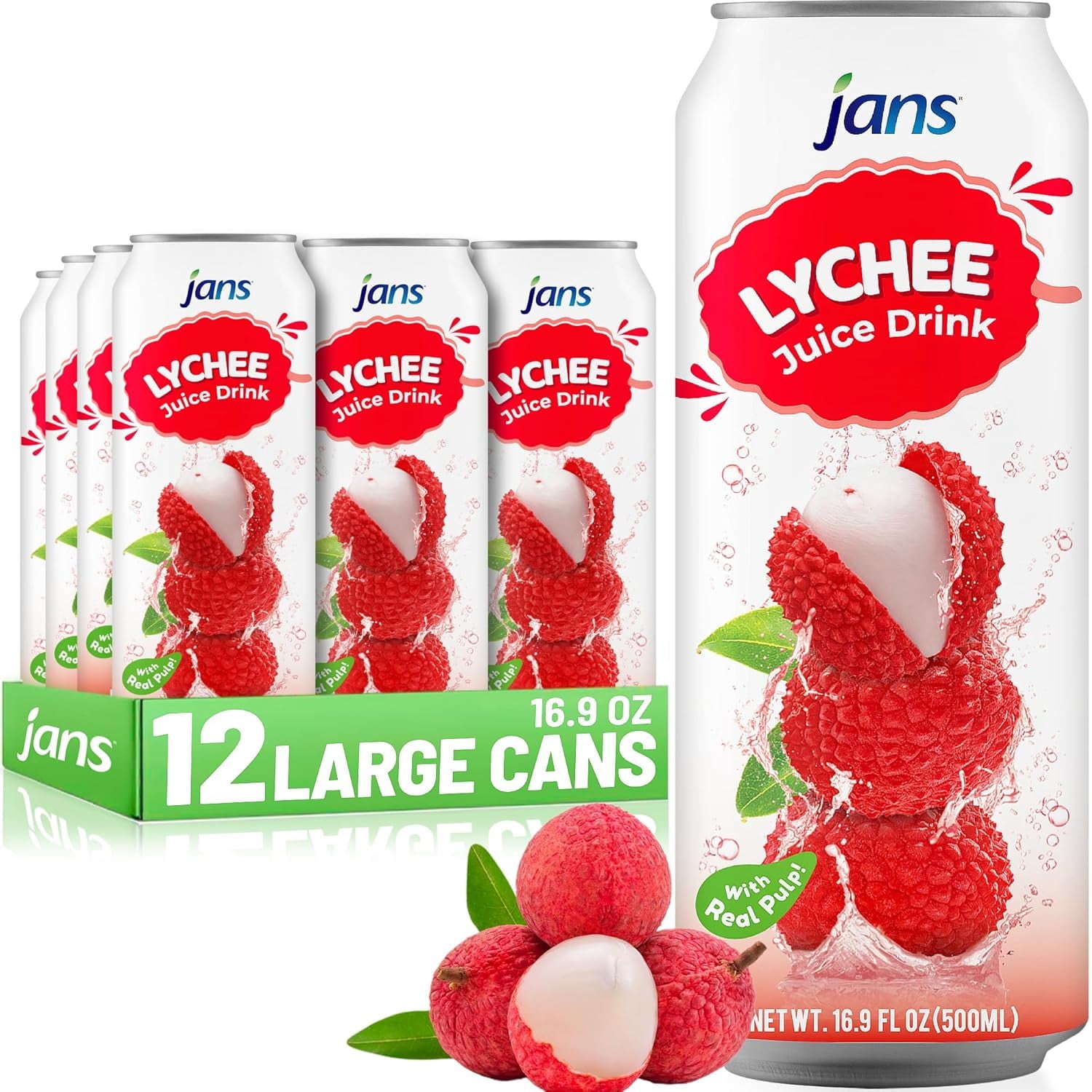 Jans 30% Lychee Juice Drink with Pulp 16.9 oz (Pack of 1