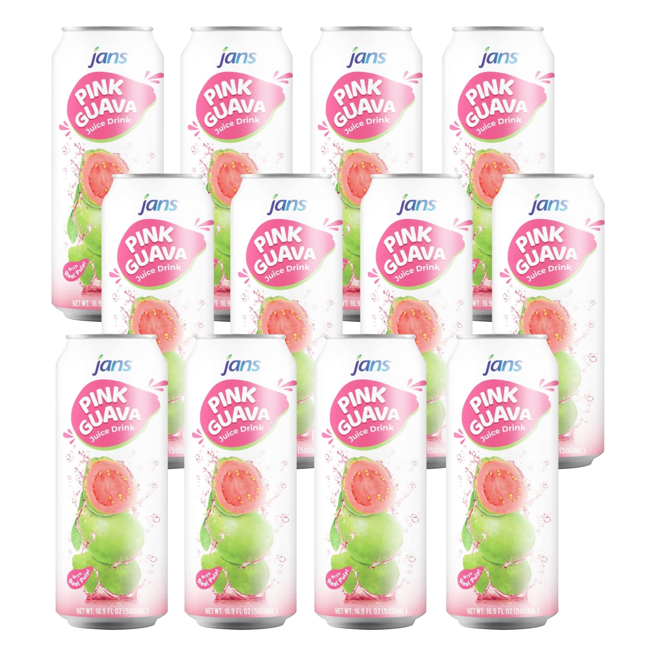 Jans 30% Pink Guava Juice Drink with Pulp 16.9 oz (Pack of 12)