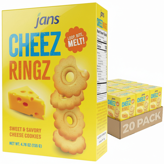 Jans Cheez Ringz - Cheese Cookies, Sweet & Savory Cheese Cookies 4.76 oz (Pack of 20)