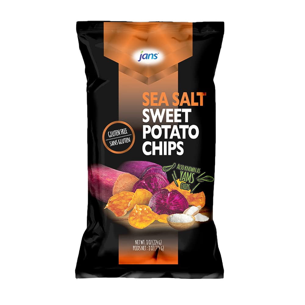 Jans Root Chips Sea Salt Cassava Chips, Gluten Free, Non GMO, savory sea salt cassava yam chips snack, vegan snack alternative, thin sliced roots chips, 8 oz per bag (Pack of 1)