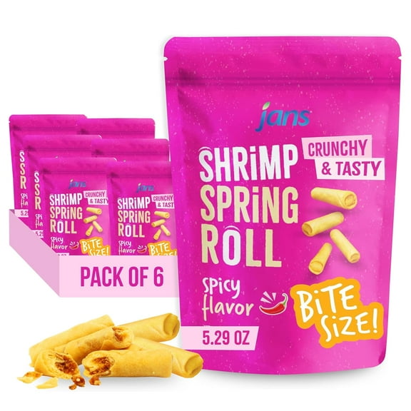 Jans Shrimp Spring Roll, Spicy Flavor, Crunchy Bite Size Snacks, 5.29 oz (Pack of 6)