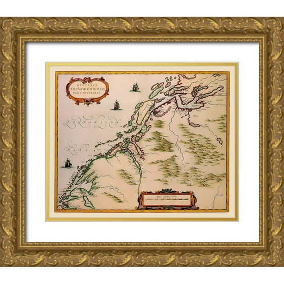 Jansson 17x15 Gold Ornate Wood Framed with Double Matting Museum Art Print Titled - Trondheim Region Norway - Jansson 1662
