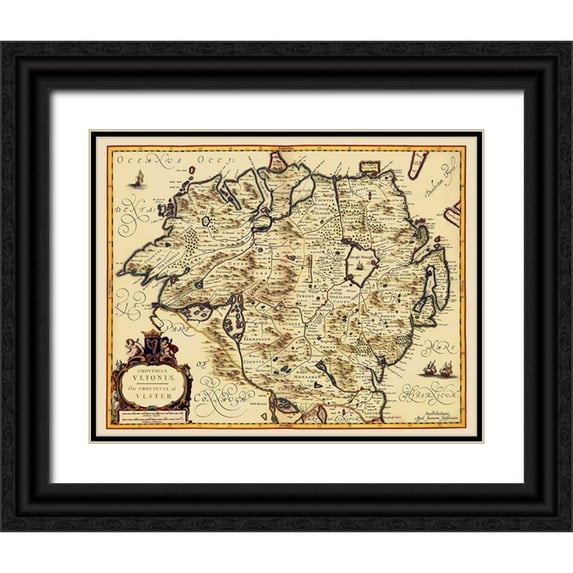 Jansson 32x26 Black Ornate Wood Framed with Double Matting Museum Art Print Titled - Ulster Province Ireland - Jansson 1646