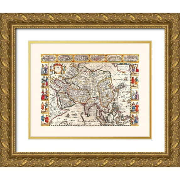 Janssonius 18x15 Gold Ornate Wood Framed with Double Matting Museum Art Print Titled - Asia - Janssonius 1632