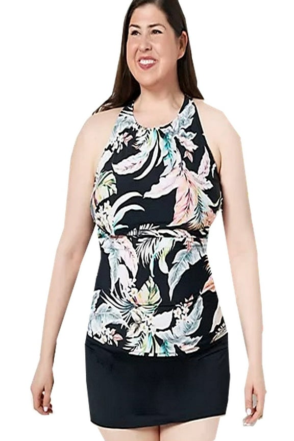 Swimwear High Neck Tankini with Skirted Bottom Swimsuit-  Size 16