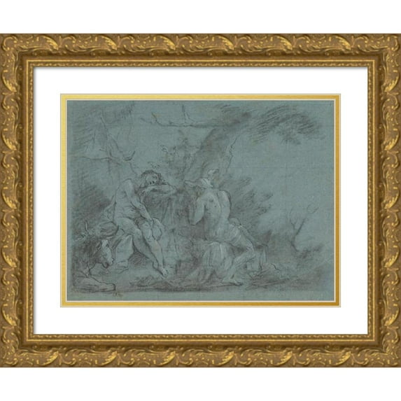 Januarius Zick 14x12 Gold Ornate Wood Frame and Double Matted Museum Art Print Titled - Mercury and Argus (Mid-18th-Late 18th Century)