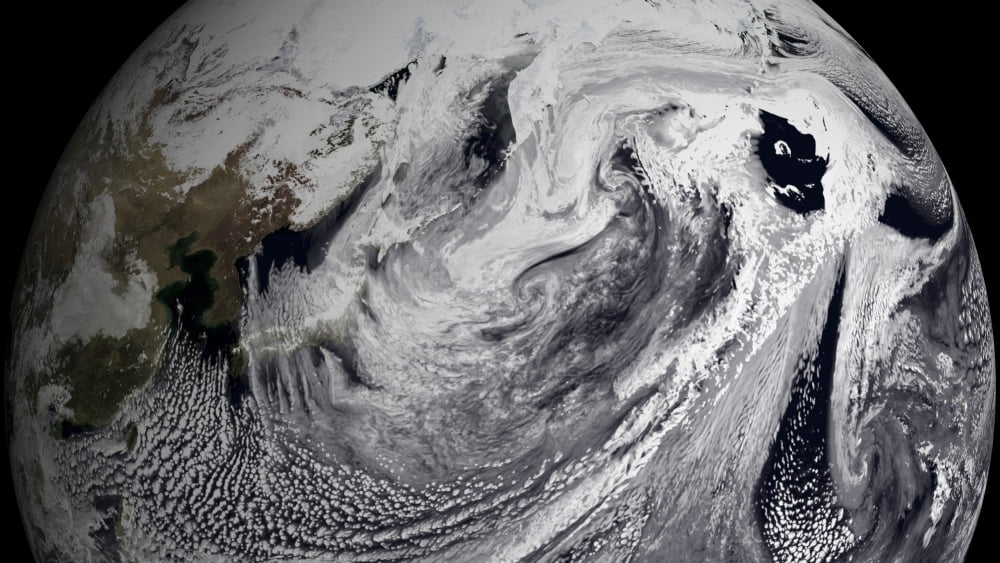 January 2 2009 - Cloud simulation of a single day centered over the middle Pacific Canvas Art - Stocktrek Images (38 x 21)