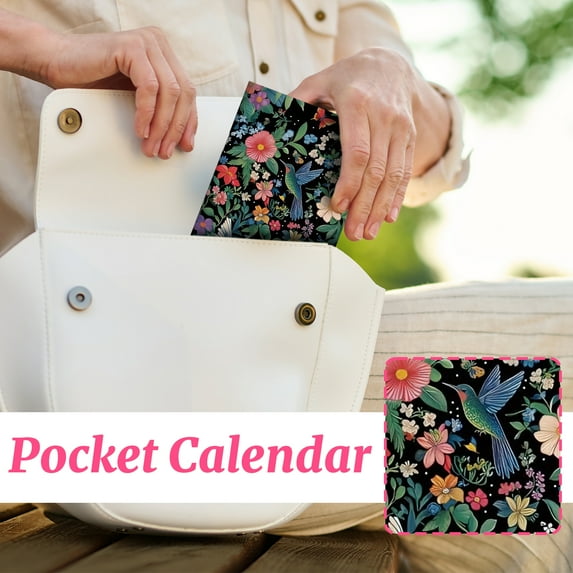 January 2026 To December 2027 Two-Year Pocket Calendar In Small Size, Designed For Purse, Hummingbird Series Pocket Planner With Floral Art, Portable Calendar For Organizing Your Year