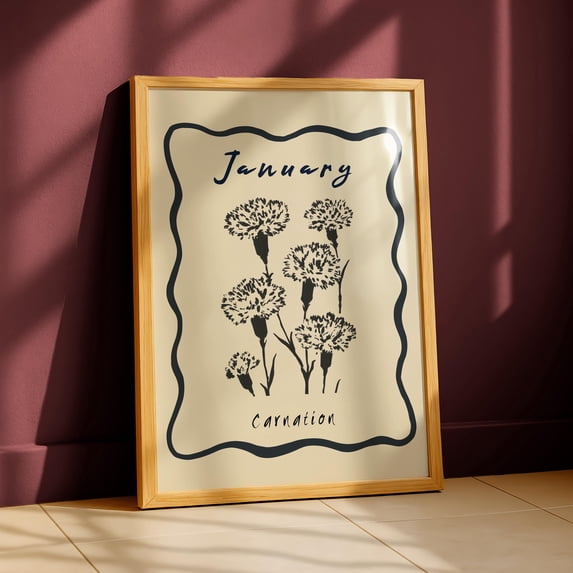 January Birth Flower Print Carnation Wall Art Minimal Botanical ...