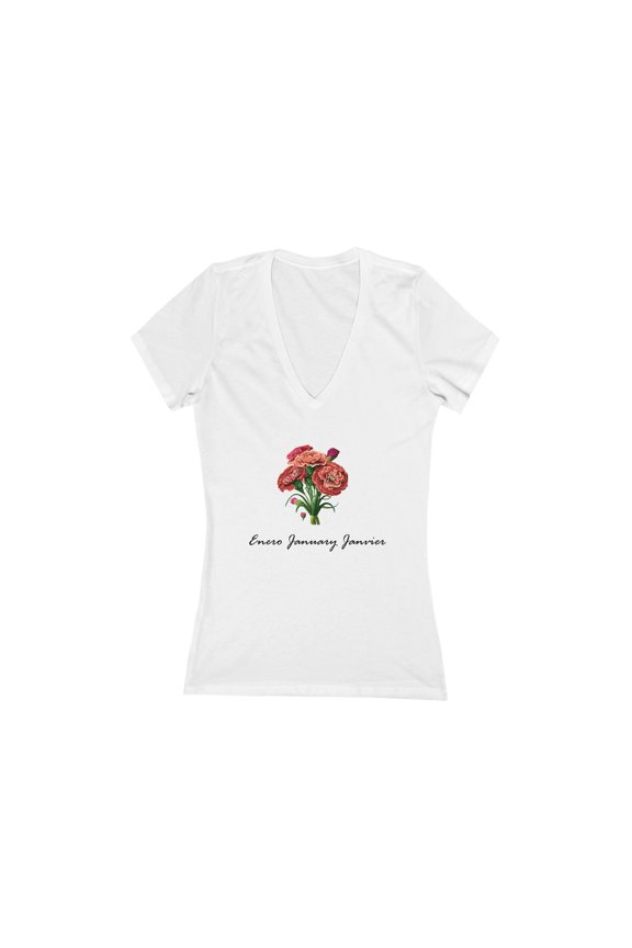 January Birthday Flower, Carnations - Jersey Short Sleeve V-Neck Tee
