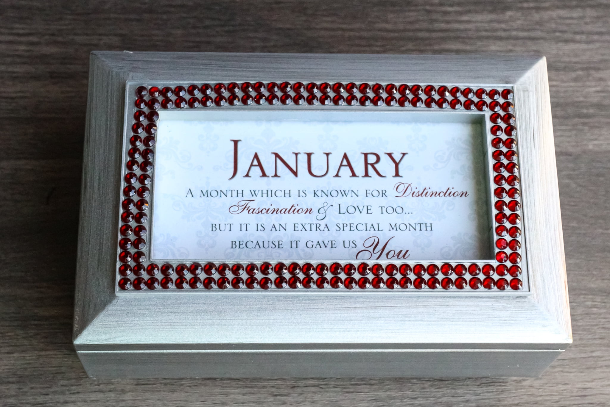 Box With January January Birthday Month Red Garnet Birthstones Silver Tone Musical ...