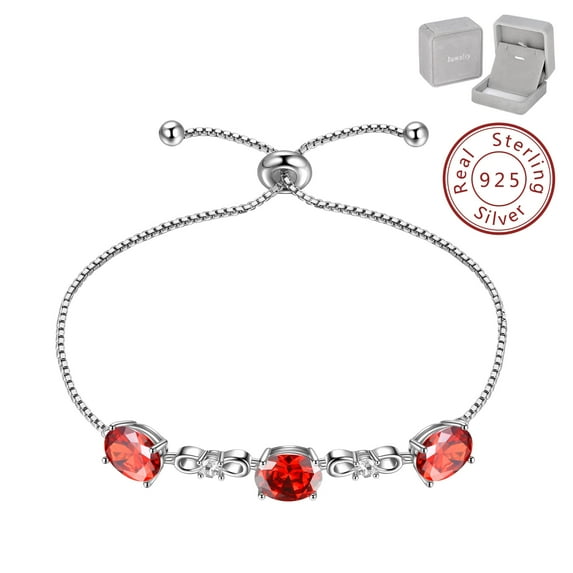 January Birthstone Bracelet 925 Sterling Silver Oval Red Garnet Bracelets Women Girls Fine Jewelry Birthday Christmas Valentine's Day Gifts for Mother