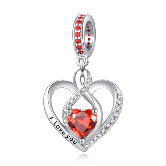 January Birthstone Charms for Bracelets Sterling Silver Dangle Charms for Bracelets Love Heart Bead Charms for Charm Bracelets Necklace Garnet Birthday Charm Gifts for Women