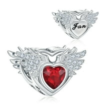 January Birthstone Charms for Pandora Charms Bracelet, Angel Wings 925 Sterling Silver Love Heart Bead Pendant Birthday Christmas Jewelry Gift for Women