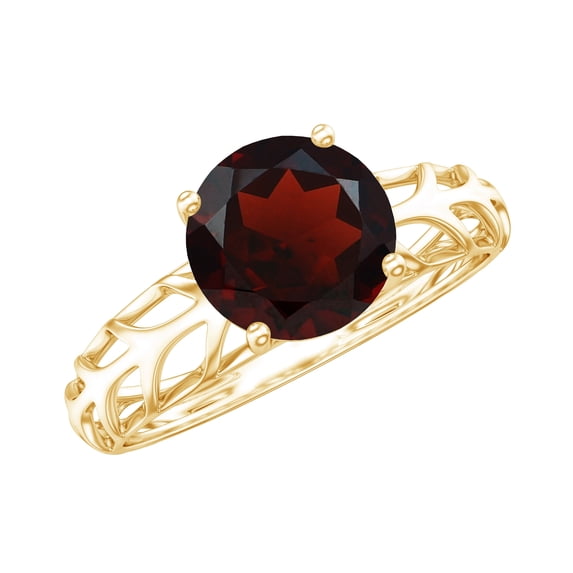 Rosec Jewels Natural Garnet Solitaire Engagement Ring for Women - Filigree Ring - AAA Quality - 2 Carat - with Jewelry Box, 18K Yellow Gold, US 11.00