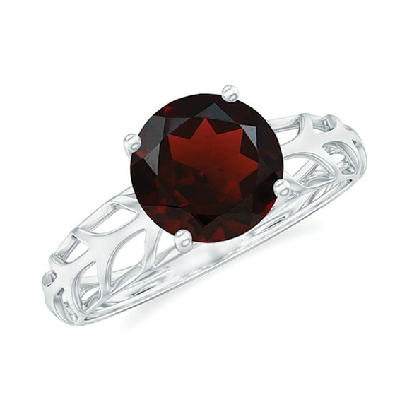 Rosec Jewels Natural Garnet Solitaire Engagement Ring for Women - Filigree Ring - AAA Quality - 8 mm - With Jewelry Box, 925 Sterling Silver, US 4.00