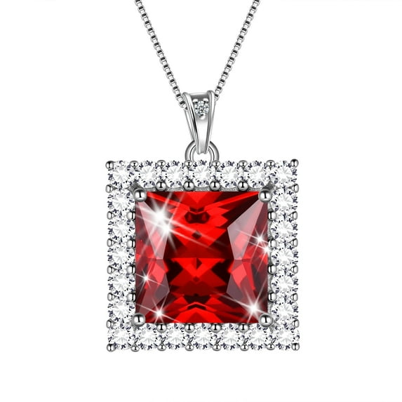 6 Carat January Birthstone Necklace Garnet Pendant Princess Cut Red CZ 925 Sterling Silver Jewelry Women Birthday Christmas Mother's Day Gift Juwaliy