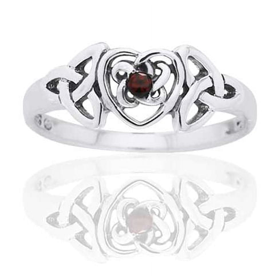 January Birthstone Ring Sterling Silver Garnet Celtic Trinity Knot