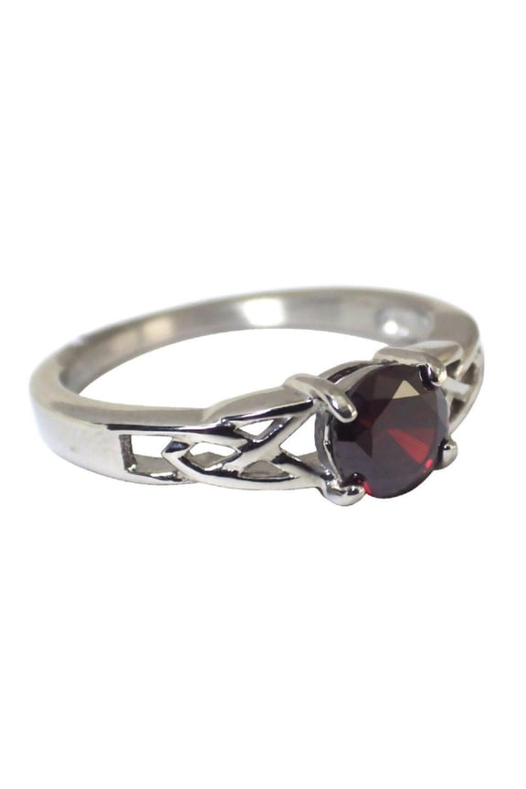 January Birthstone Ring Womens Stainless Steel Garnet Red Cubic Zirconia Celtic Band Fantasy Forge Jewelry