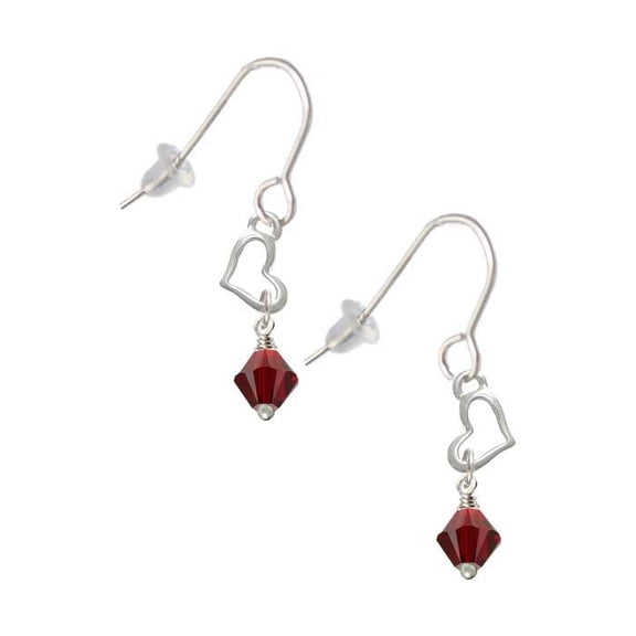 January - Maroon - 6mm Crystal Bicone Heart French Earrings