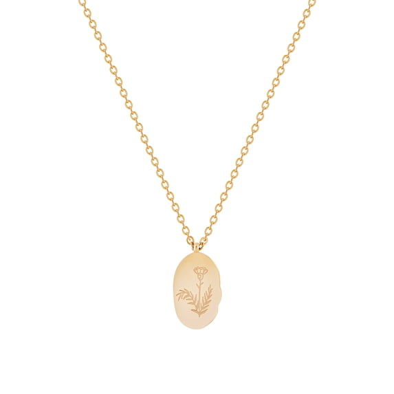 January Month Engraved Flower Pendant In 18K Gold Plated Stainless Steel