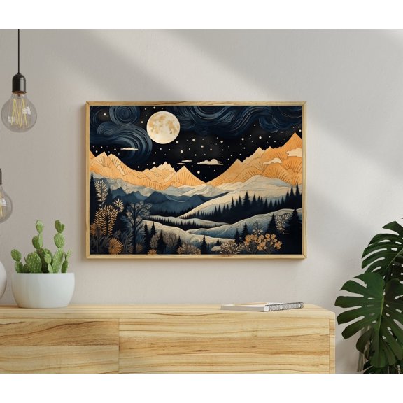 January Moon - Moon Wall Art - Winter Mountain Art - Nature Wall Art - Neutral Wall Art - Boho Home Decor - Mountains Wall Art - Moon Phases Wall Art, Modern Wall Decor, 24x36 UNFRAMED