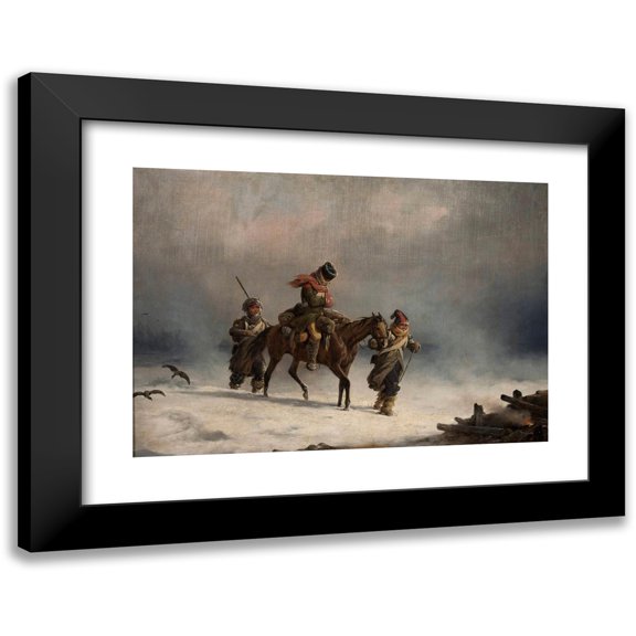 January Suchodolski 24x18 Black Modern Framed Museum Art Print Titled - Retreat from Moscow in 1812 (1853)