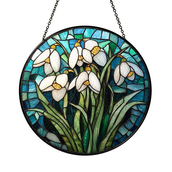 January snowdrop window suncatcher, elegant stained glass inspired accent