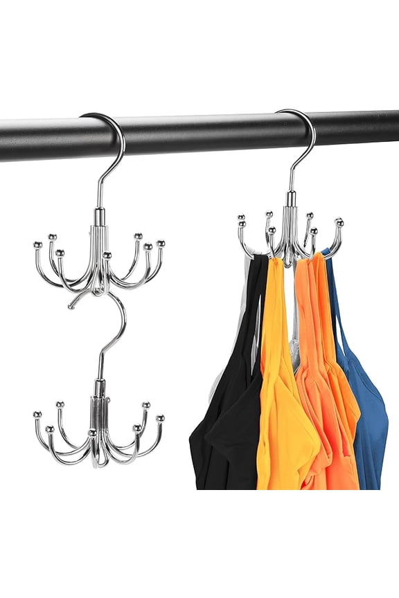 2 Packs Bra Hanger for Closet, Stackable Tank Top Organizer 16 Hooks for Closet Organization and Storage, Stainless Steel Space Saving Clothes Hook Hanger for Belt