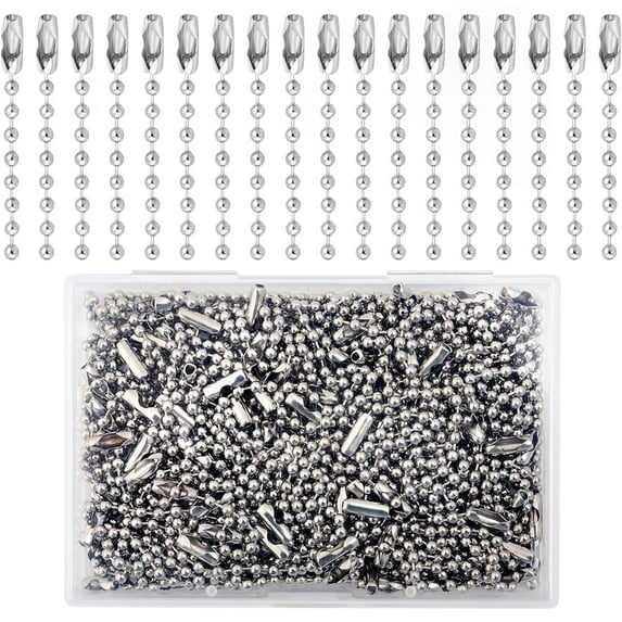 Januofit 100Pcs Ball Beads Chain Bulk, Silver Keychain Rings, 4 Inch Dog Tag Metal Small Chain With Connectors for Hanging Decoration