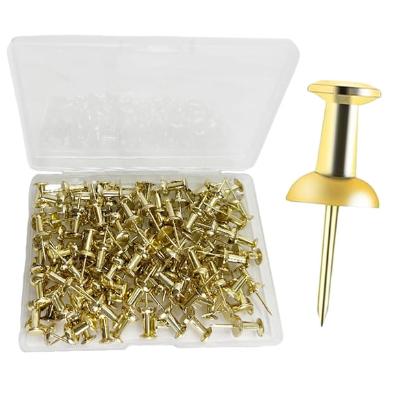 Januofit 100Pcs Push Pins Gold, Stick Pins for Bulletin Board, Poster Pins, Double Headed Picture Hanging Nails, Pins for Wall (Gold)