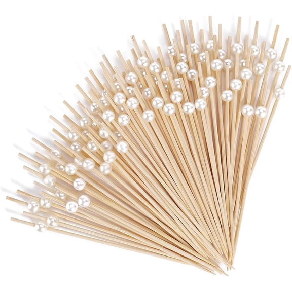 Januofit 100pcs Cocktail Picks Toothpicks for Appetizers - 4.7 inch White Pearl Cocktail Skewers for Appetizers, Food Picks for Drink Fruit Party Supplies Bridal Shower Decorations Accessories