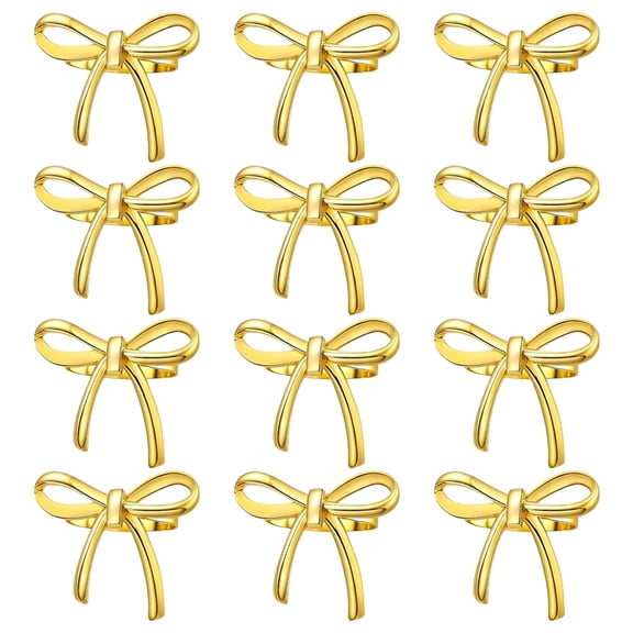Januofit 12 Pcs Gold Bow Napkin Rings, Metal Butterfly Napkin Holders for Dinner Parties Wedding Banquet Table Setting Family Gatherings Table Decoration