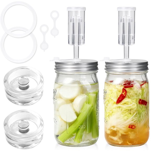 Januofit 2 Pack Fermentation Jar Kit,32 oz Mason Jar Fermentation Kit with Fermenting Weights and Airlocks,Wide Mouth Mason Jar for Pickling, Canning and Sauce