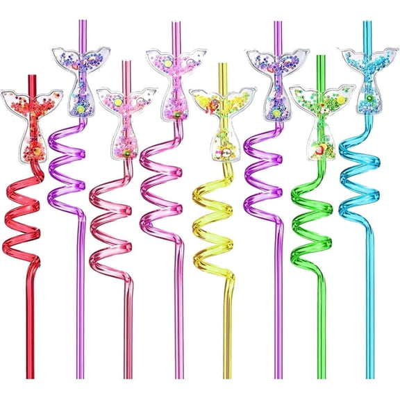 Januofit 24 Glitter Mermaid Party Favors Mermaid Tail Drinking Straws for Mermaid Birthday Party Supplies