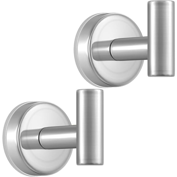 Januofit 2pcs Silvery Heavy Duty Self-Adhesive Coat Hooks, Stainless Steel Towel Hooks for Bags, Towels, Robes, Hats, Aprons – No Drill Bathroom, Kitchen, Hotel Wall Hooks