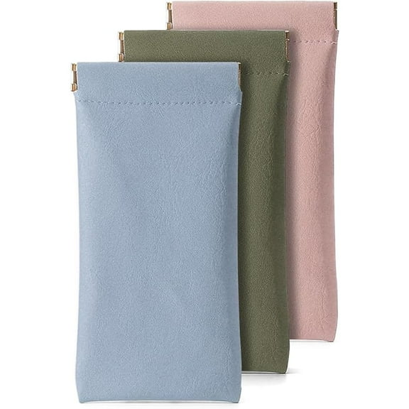 Januofit 3 Pack Leather Eyeglasses Cases PU Soft Sunglasses Pouch Squeeze Top Portable Glasses Cases for Men Women