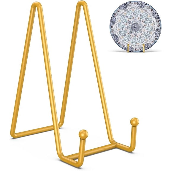 Januofit 3 Pack Plate Stands for Display - 6 Inch Plate Holder Picture Frame Stand, Metal Table Easel Display Stand Gold for Pictures, Photo, Decorative Platter, Book, Plaque, and Tabletop Art