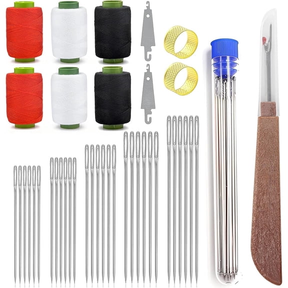Januofit 37Pcs Sewing Tool Set, Big Eye Steel Sewing Needle Kit, Threader and Needle Repair Kit Stainless Steel Needles for Hand Sewing
