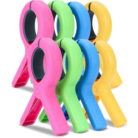 Januofit  5.1 Inch Large Beach Towel Clips for Beach Chairs, 8 Pack Towel Clip for Chair Cruise Pool, Clothes Pins Jumbo Size 4 Colors