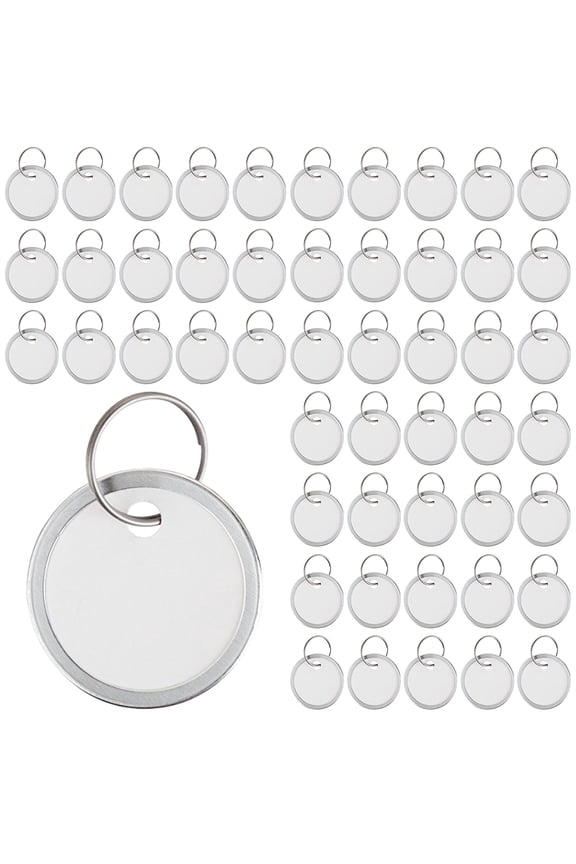 50 Pcs Key Tags 1 Inch White Paper Labels Writable Round Plastic Key Chain Tags with Split Rings Sturdy Lightweight Item Identifiers