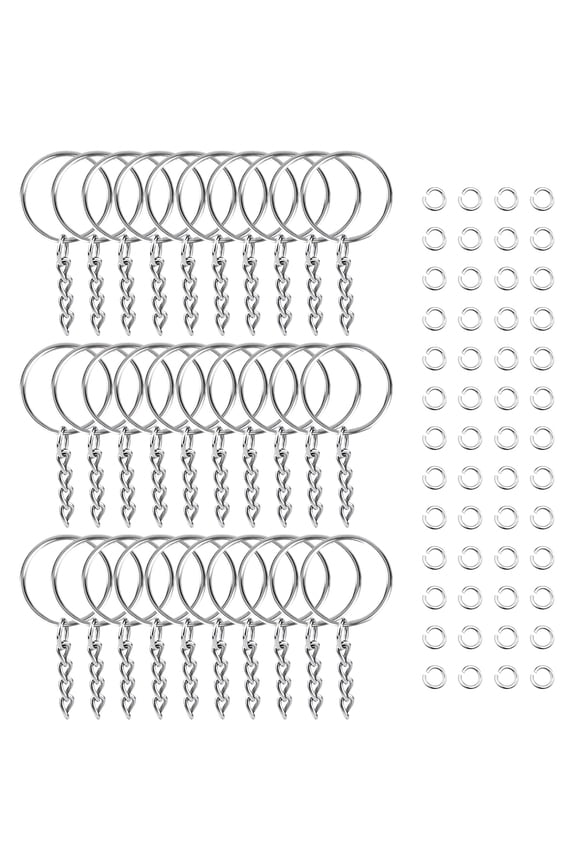 50Pcs Keychains with Chain and 50 Pcs Jump Rings, Keychain Rings Kit Findings Bulk for Keychain Making Supplie DIY Crafts