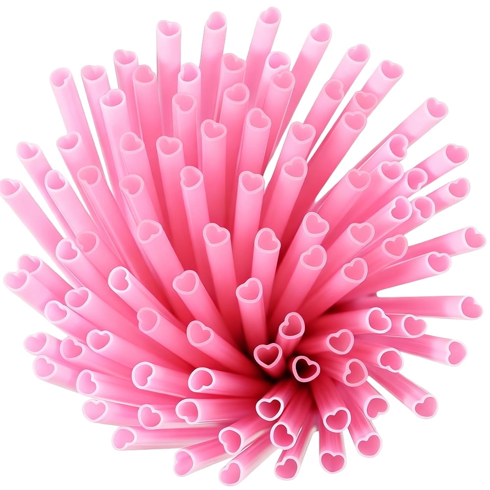 Januofit 50pcs Heart Shaped Pink Straws 8mm Individually Wrapped ...